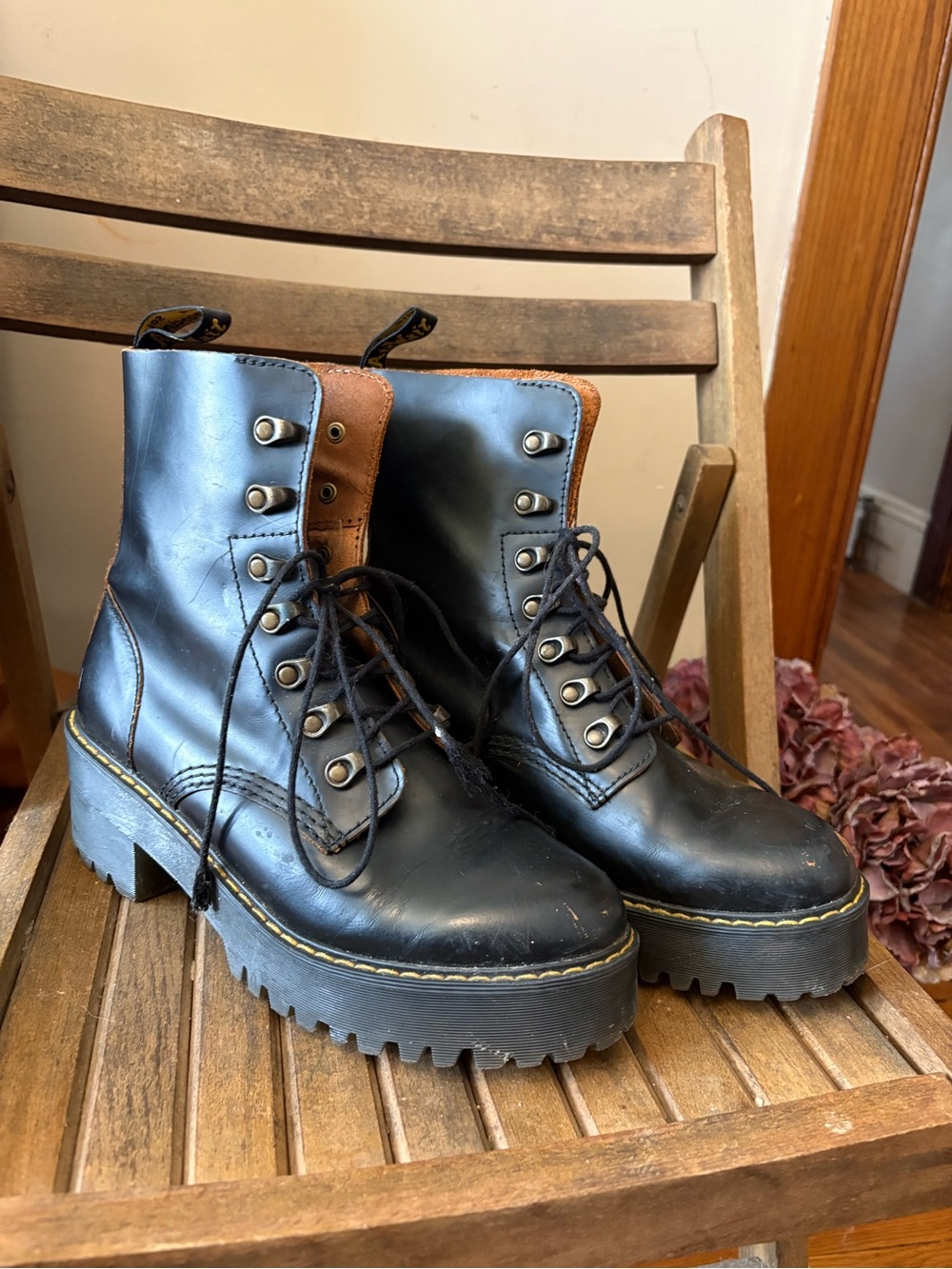 Doc Marten Black Leather Platform Lace-Up Ankle Boots - Women
